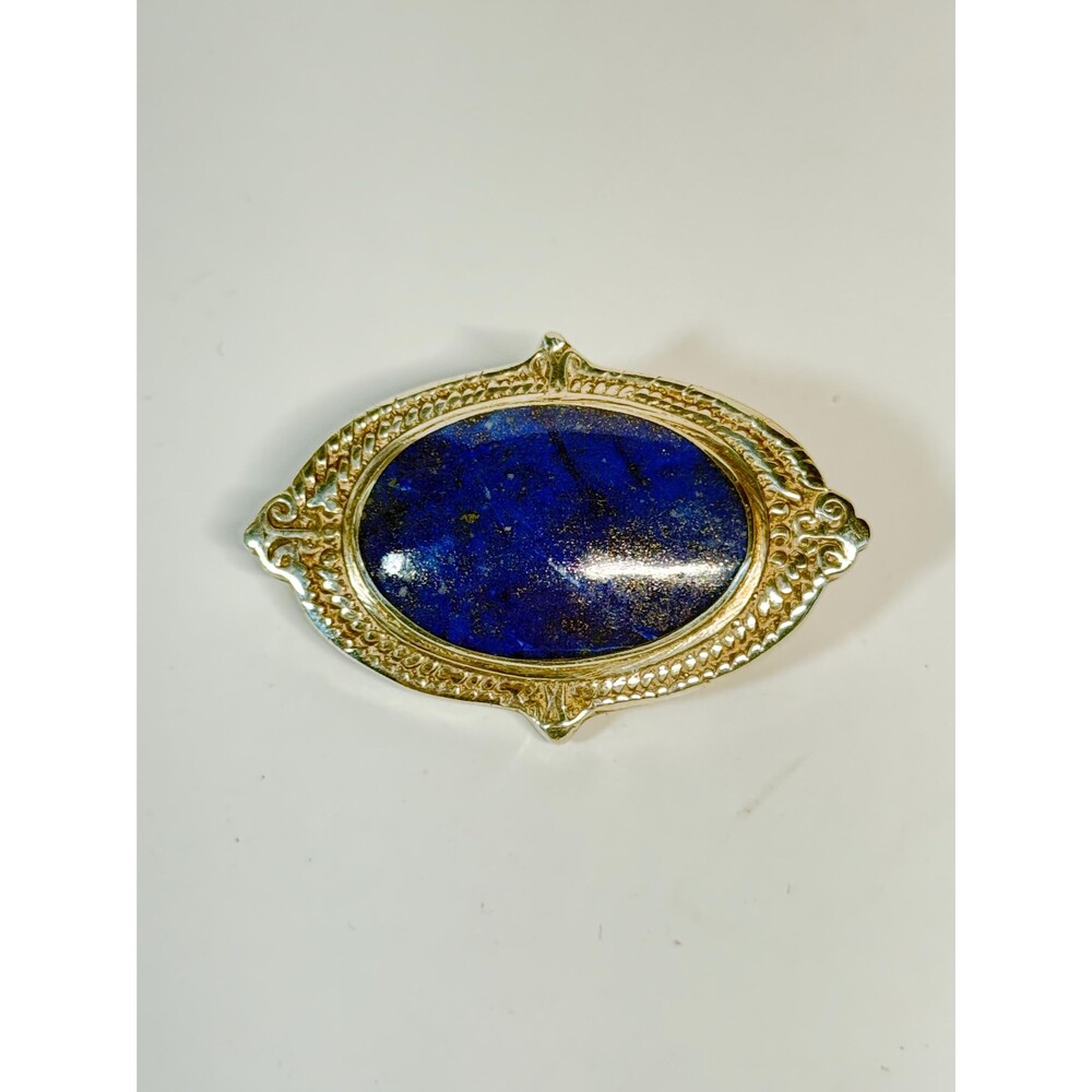 Sterling Silver Lapis Lazuli Brooch Pendant Convertible 925 Large Cabochon 1.9”